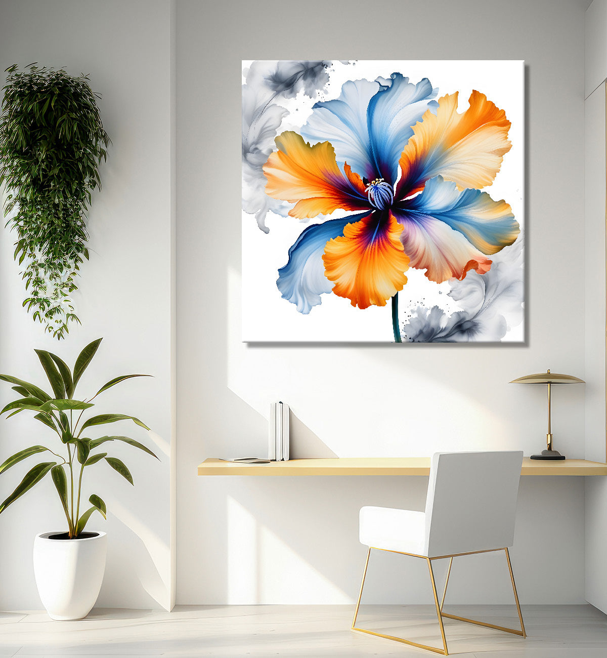 Yellow and blue flower water colour painting - Flower-S-138