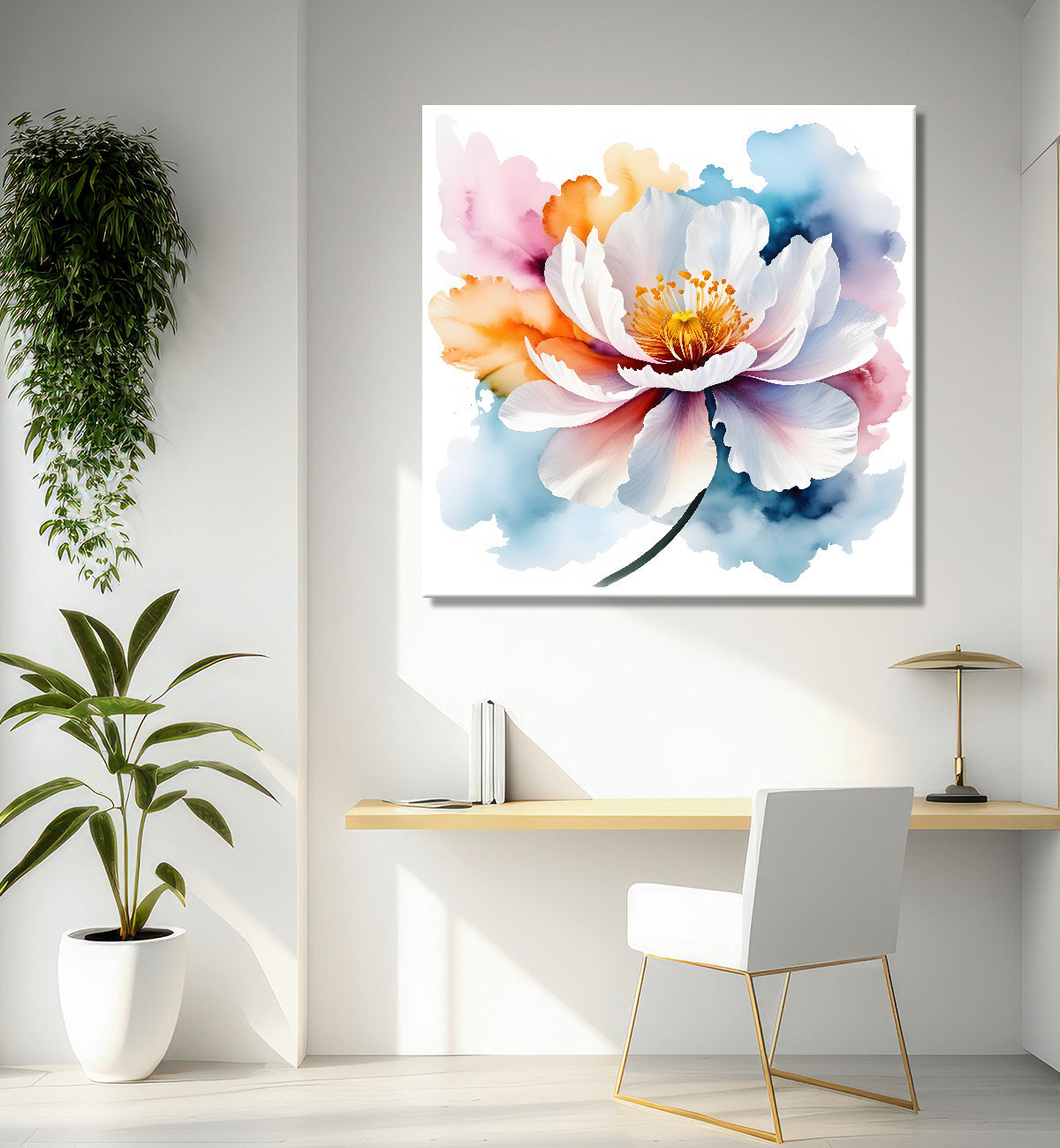 White flower water colour painting - Flower-S-141