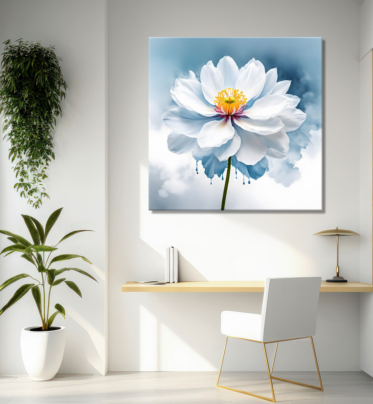 White flower water colour painting - Flower-S-142