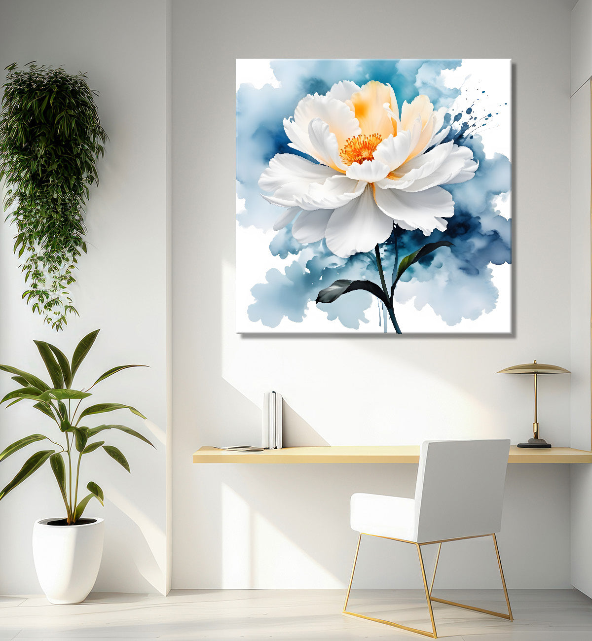 White flower water colour painting  - Flower-S-143