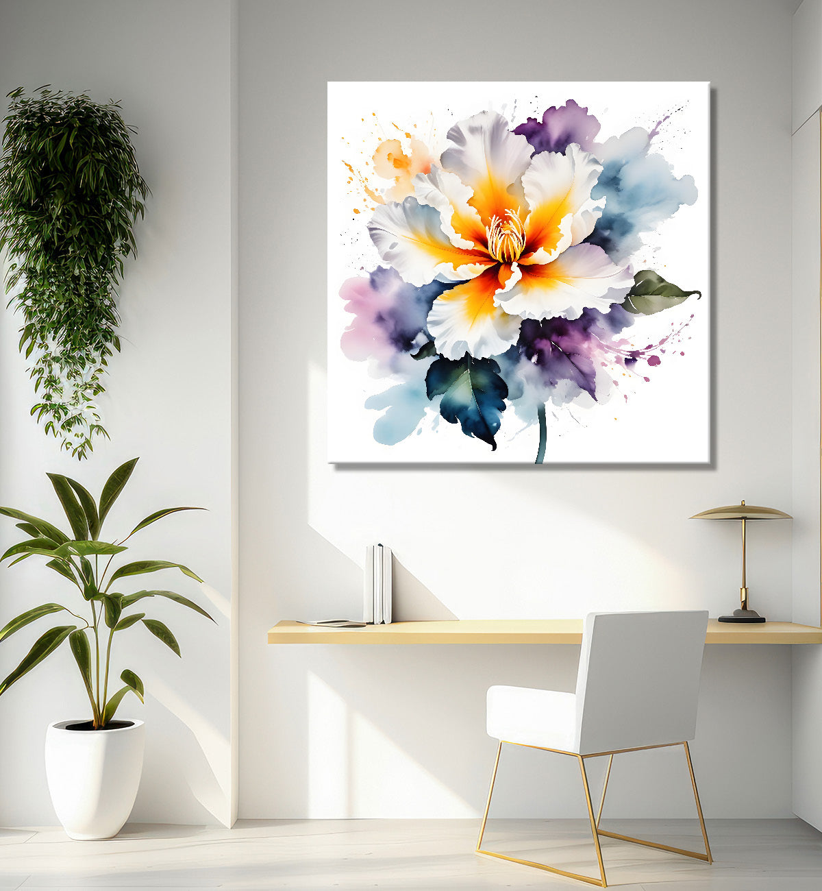 White flower water colour painting  - Flower-S-144