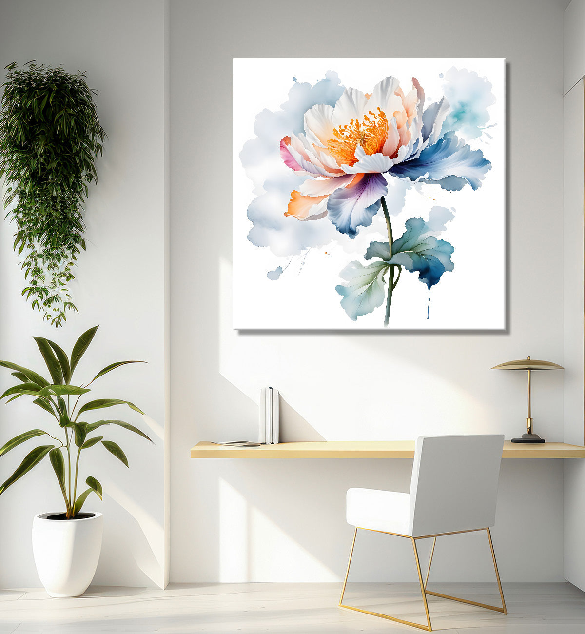 White flower water colour painting - Flower-S-145