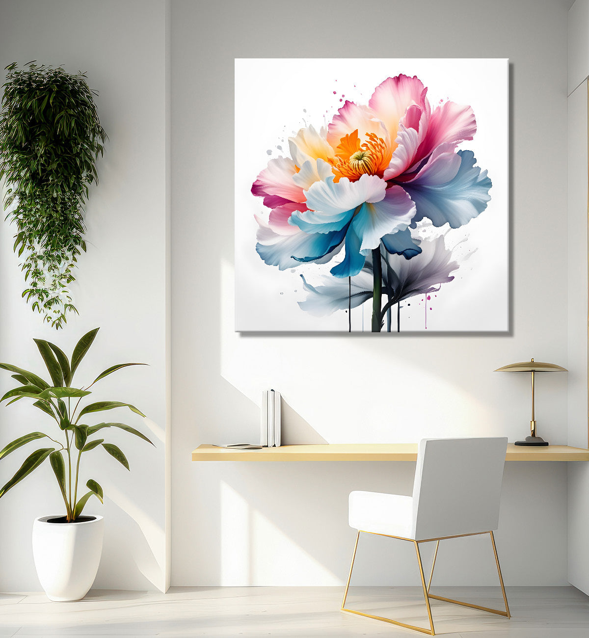 Pink and blue flower water colour painting - Flower-S-146