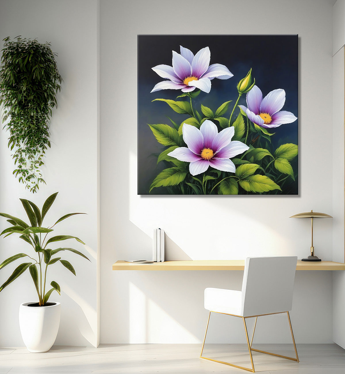 Purple flowers in dark textued painting - Flower-S-152