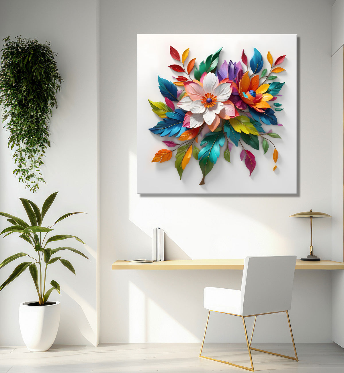 Colourful flowers in white background textured painting - Flower-S-170