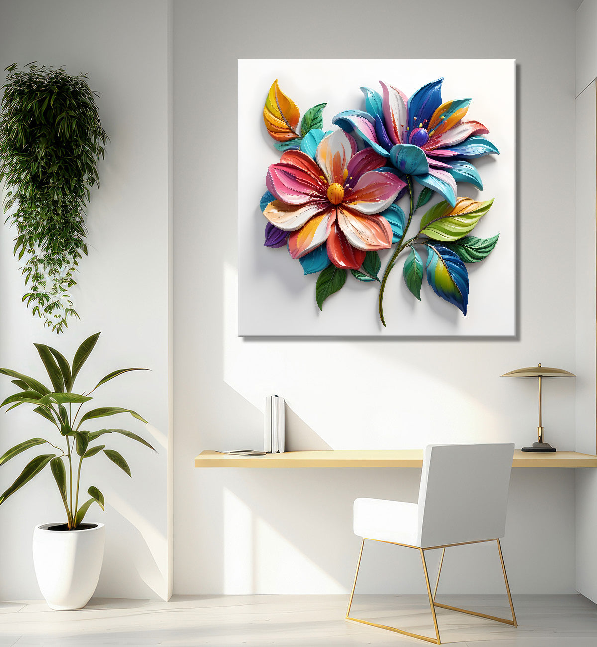 Colourful flowers in white background textured painting - Flower-S-171