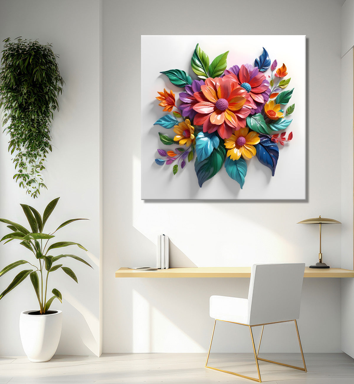 Colourful flowers in white background textured painting - Flower-S-172