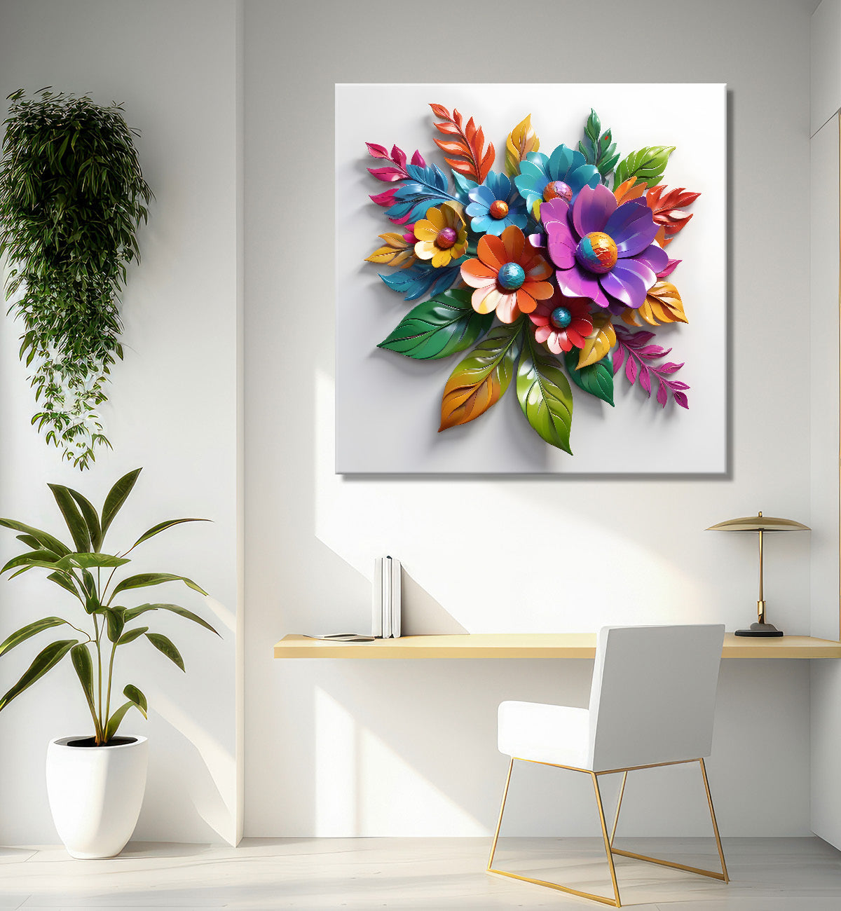 Colourful flowers in white background textured painting - Flower-S-174