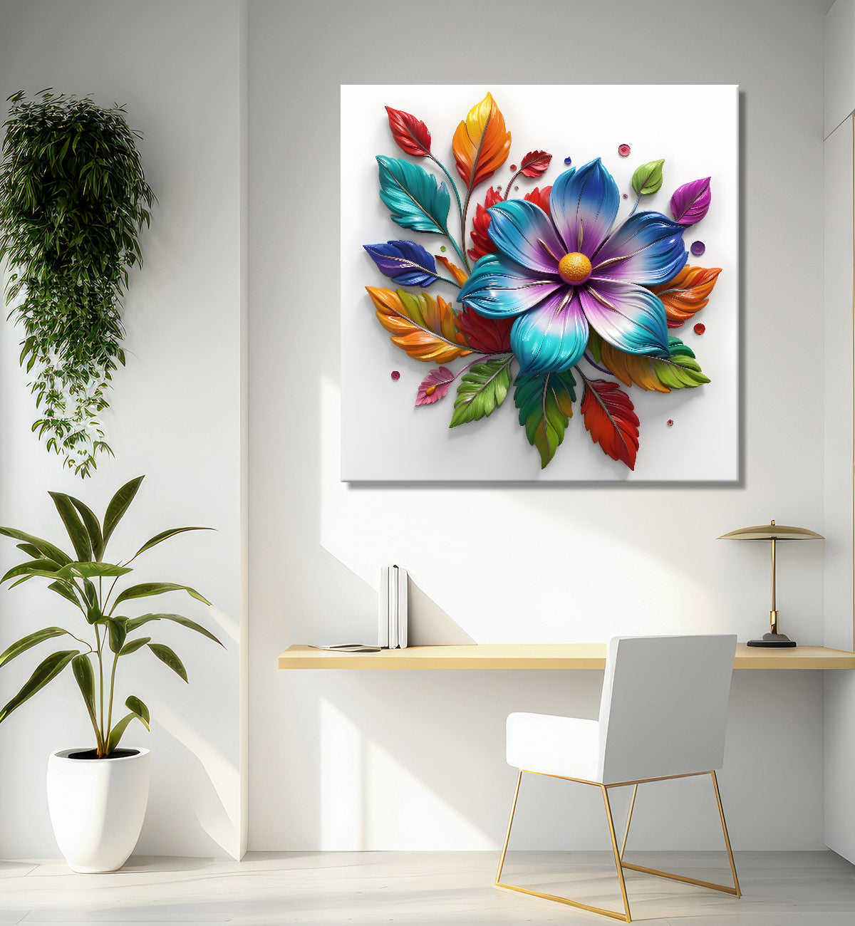 Colourful flowers in white background textured painting - Flower-S-175