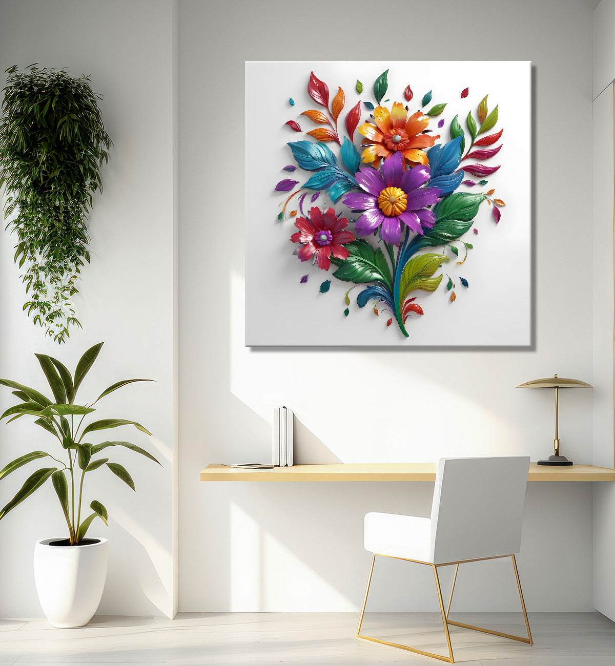 Colourful flowers in white background textured painting - Flower-S-176
