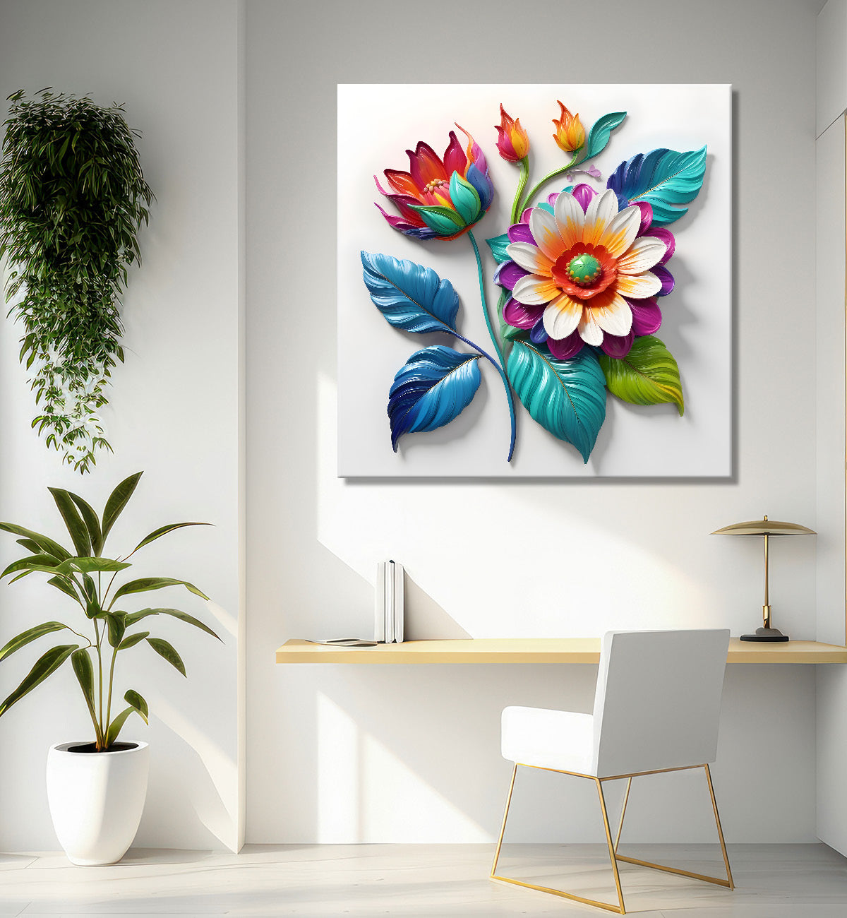 Colourful flowers in white background textured painting - Flower-S-177