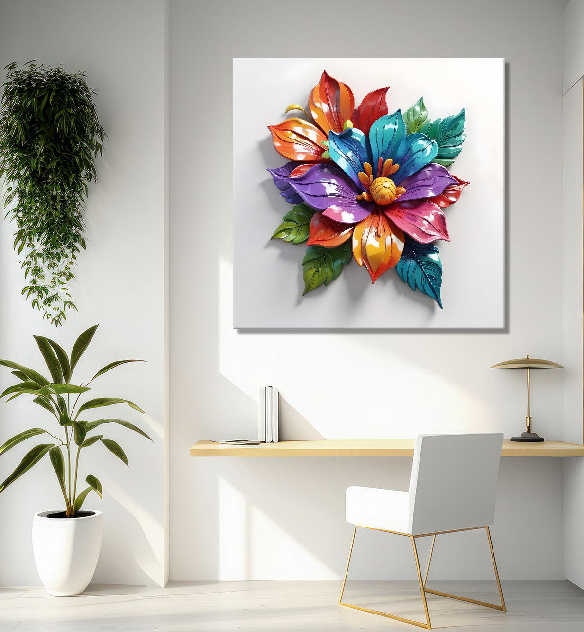 Colourful flowers in white background textured painting - Flower-S-179