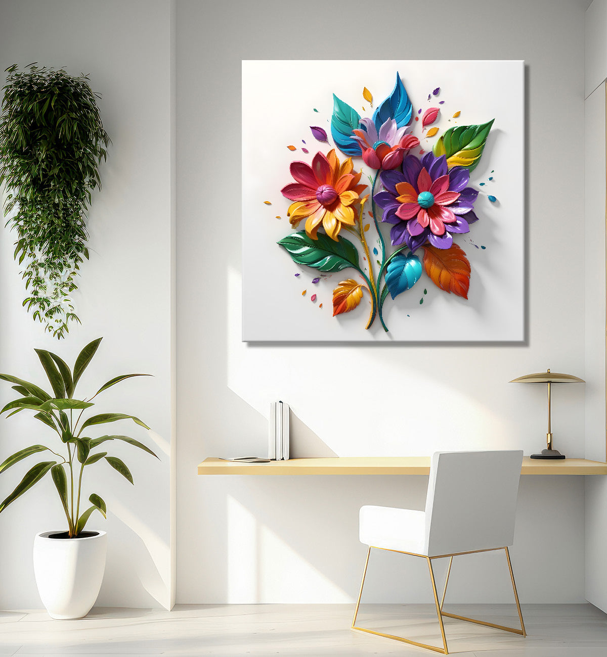 Colourful flowers in white background textured painting - Flower-S-180