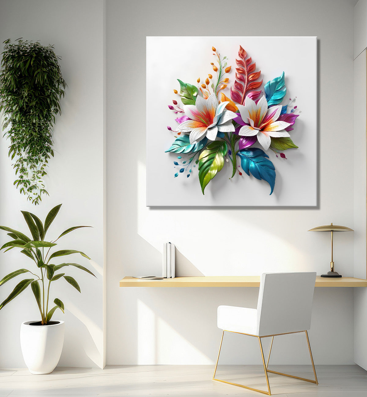 Colourful flowers in white background textured painting - Flower-S-183