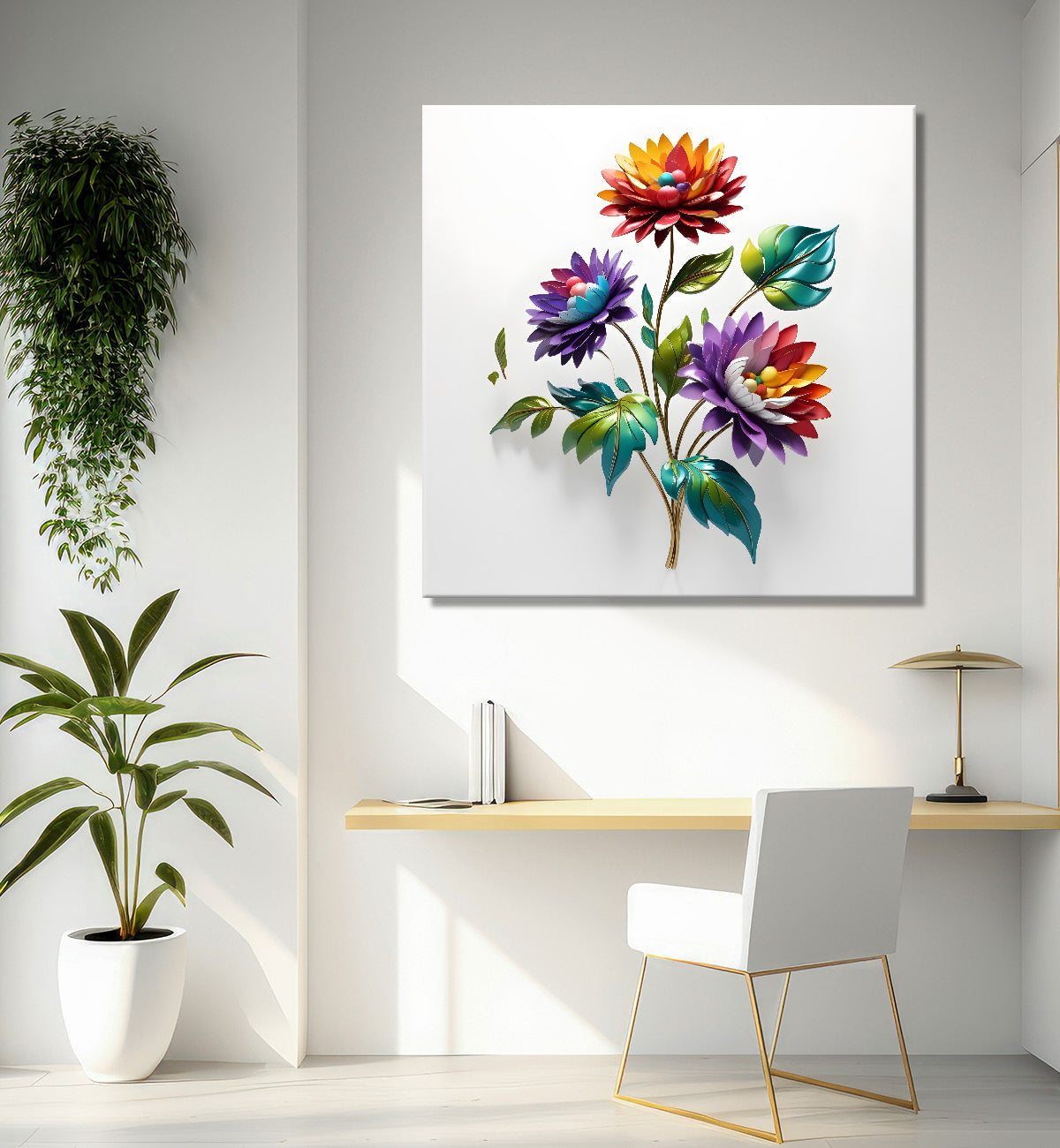 Colourful flowers in white background textured painting - Flower-S-184