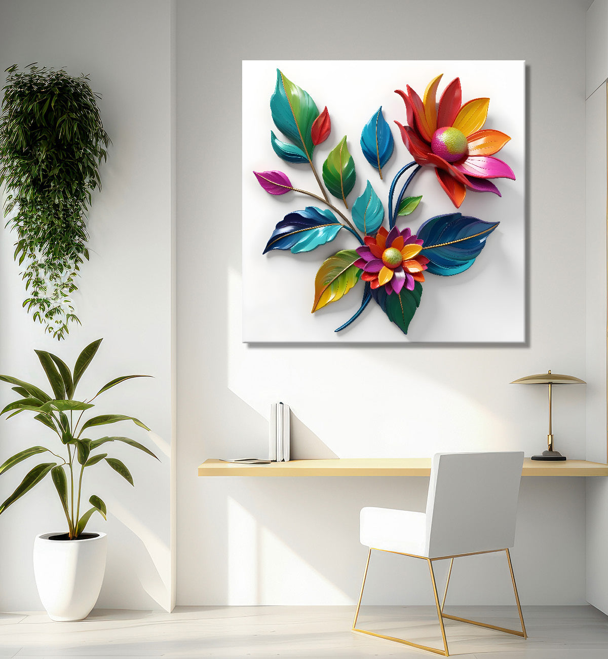 Colourful flowers in white background textured painting - Flower-S-185