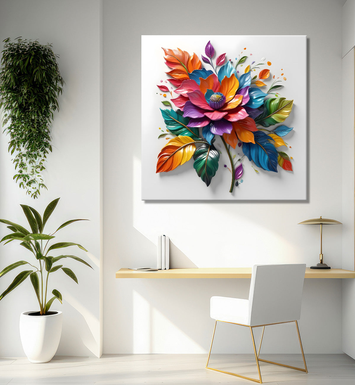 Colourful flowers in white background textured painting - Flower-S-186