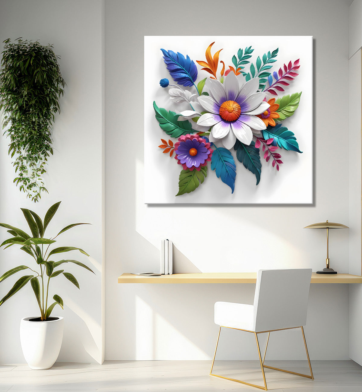 Colourful flowers in white background textured painting - Flower-S-188