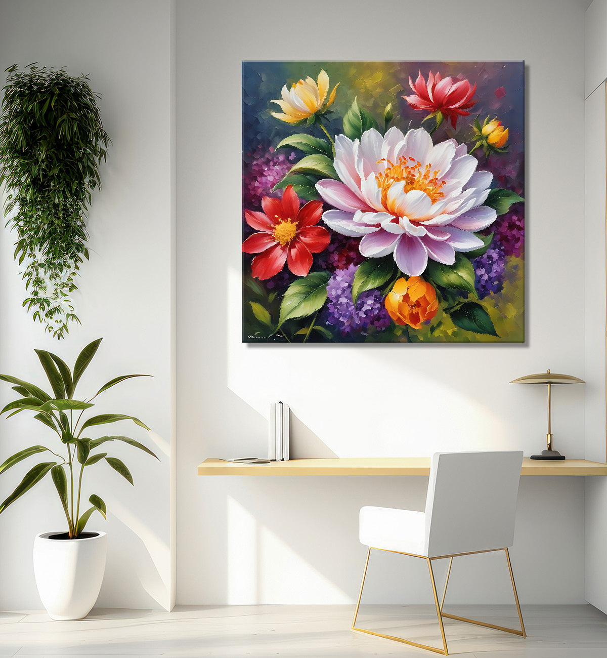 Colourful flowers in dark textured painting - Flower-S-196