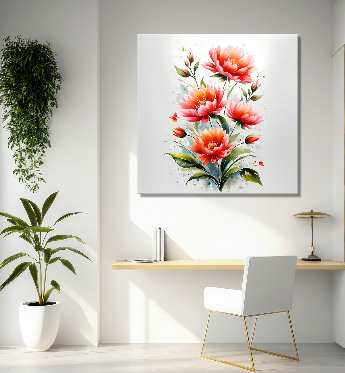 Red flowers in grey background painting - Flower-S-201