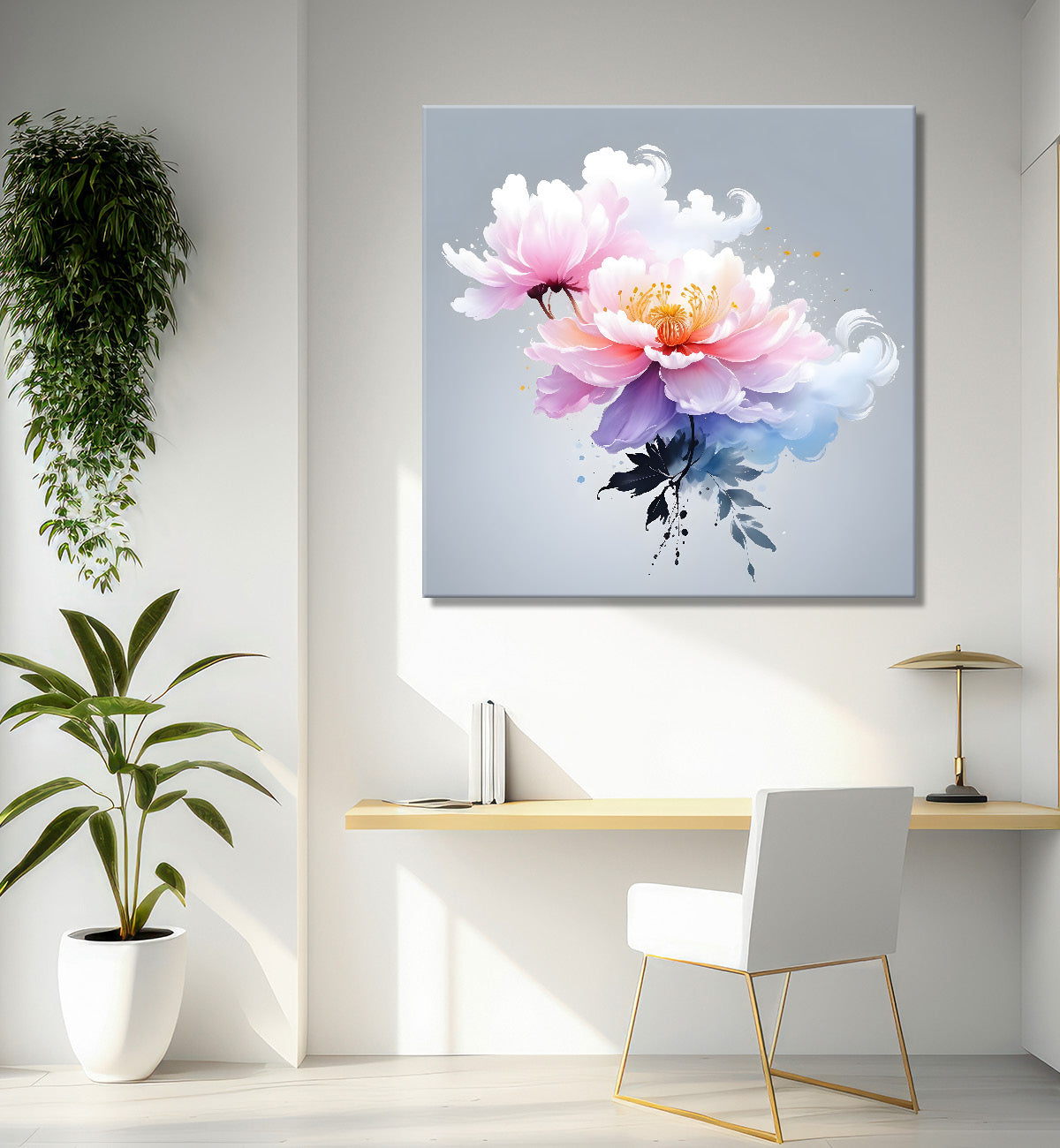 Pink flowers in water colour painting - Flower-S-230