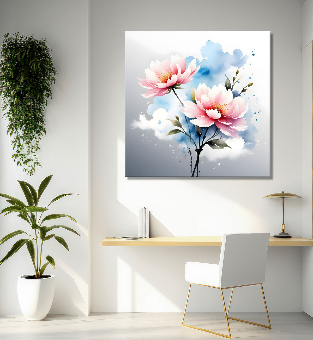 Pink flowers in water colour painting - Flower-S-232