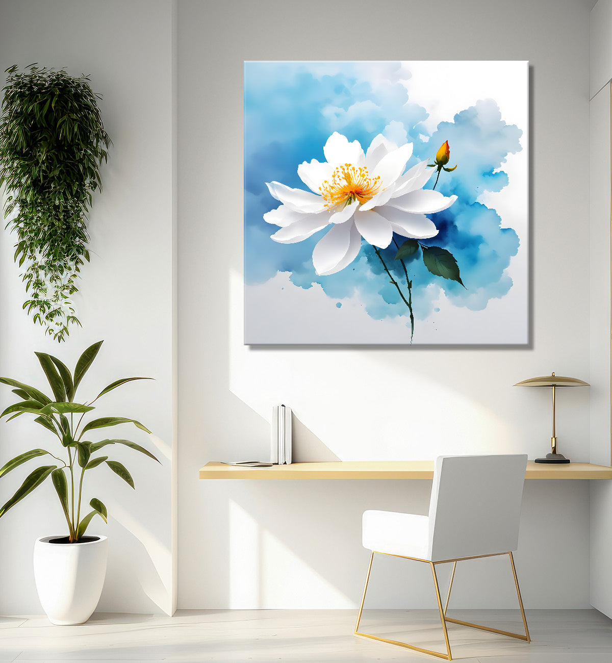 White flower in water colour painting - Flower-S-233