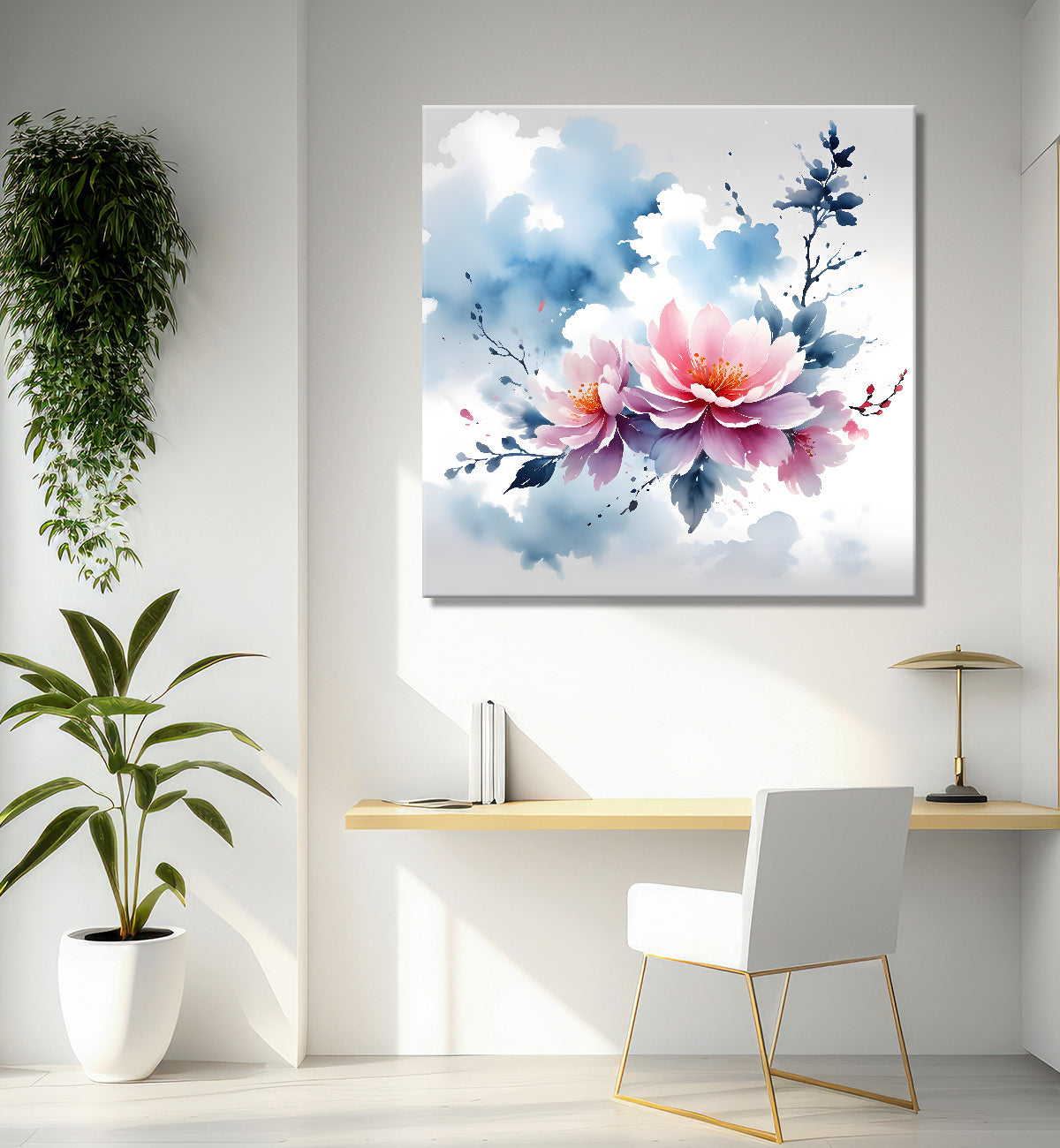 Pink flowers in water colour painting - Flower-S-234