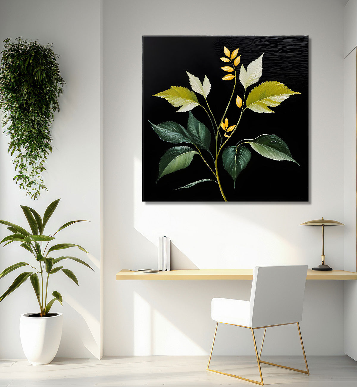 Yellow leaves in black background painting - Flower-S-259
