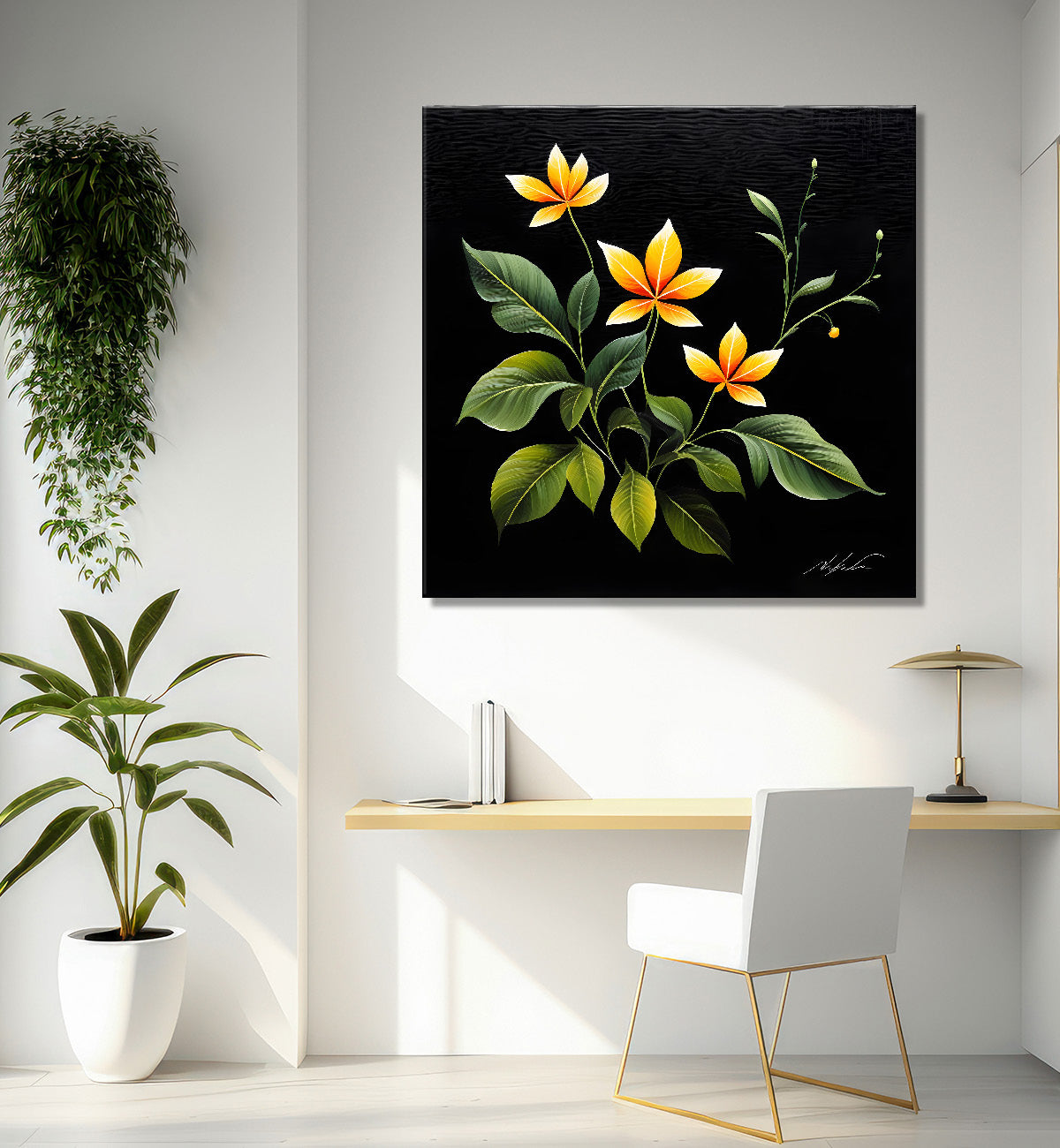 Yellow flowers in black background - Flower-S-261