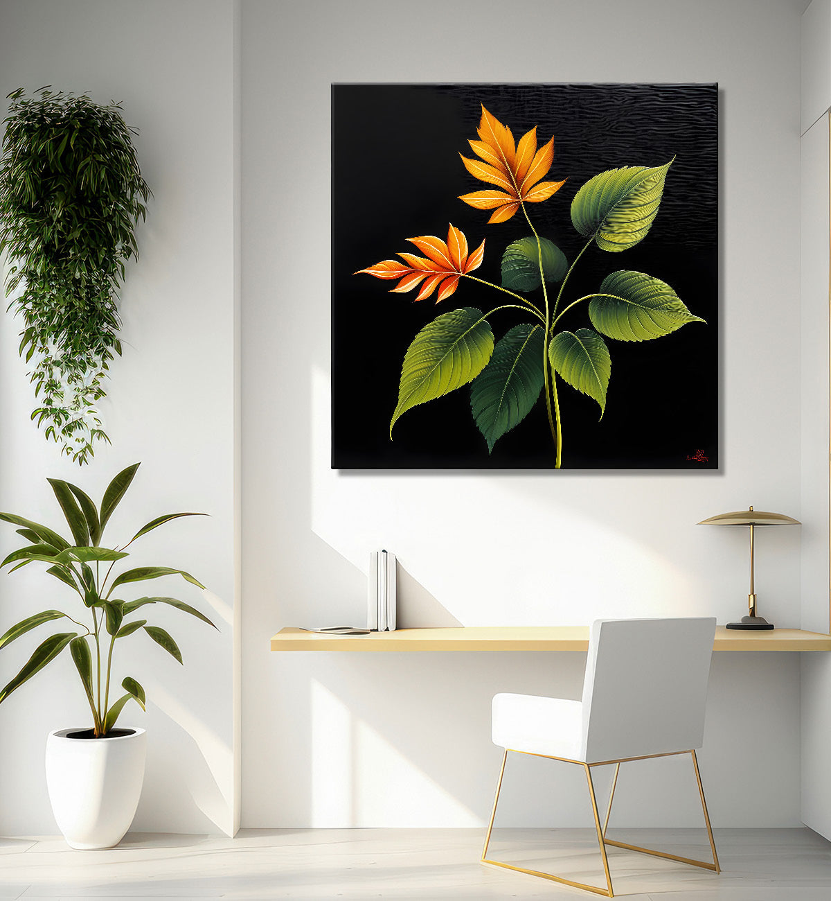 Yellow flowers in black background painting - Flower-S-266