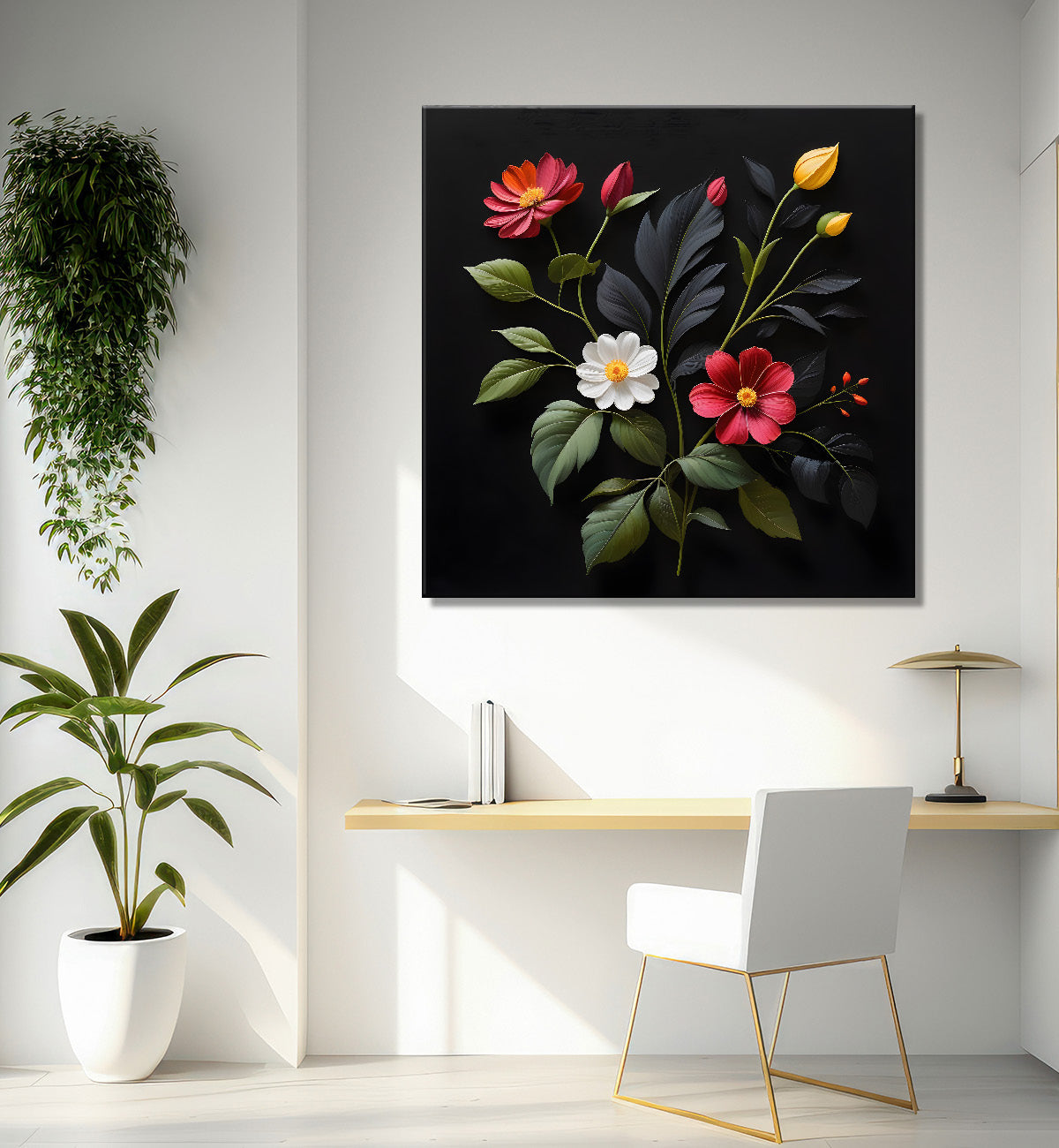 Colourful flowers in black background  painting - Flower-S-269