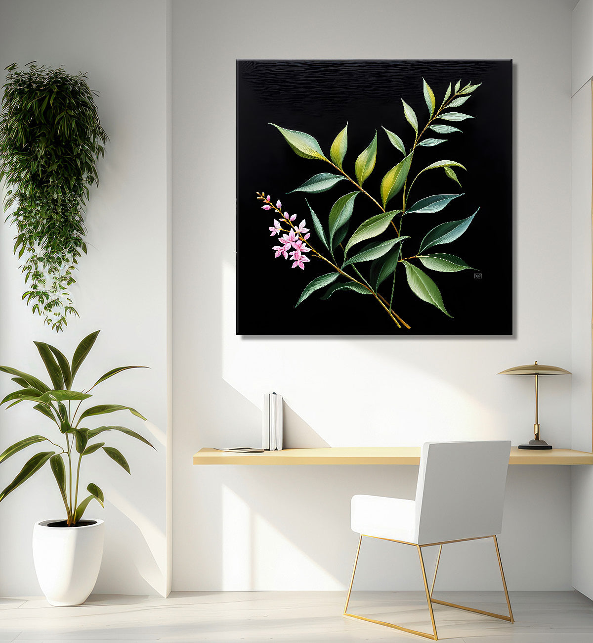 Purple flowers in black background painting - Flower-S-273