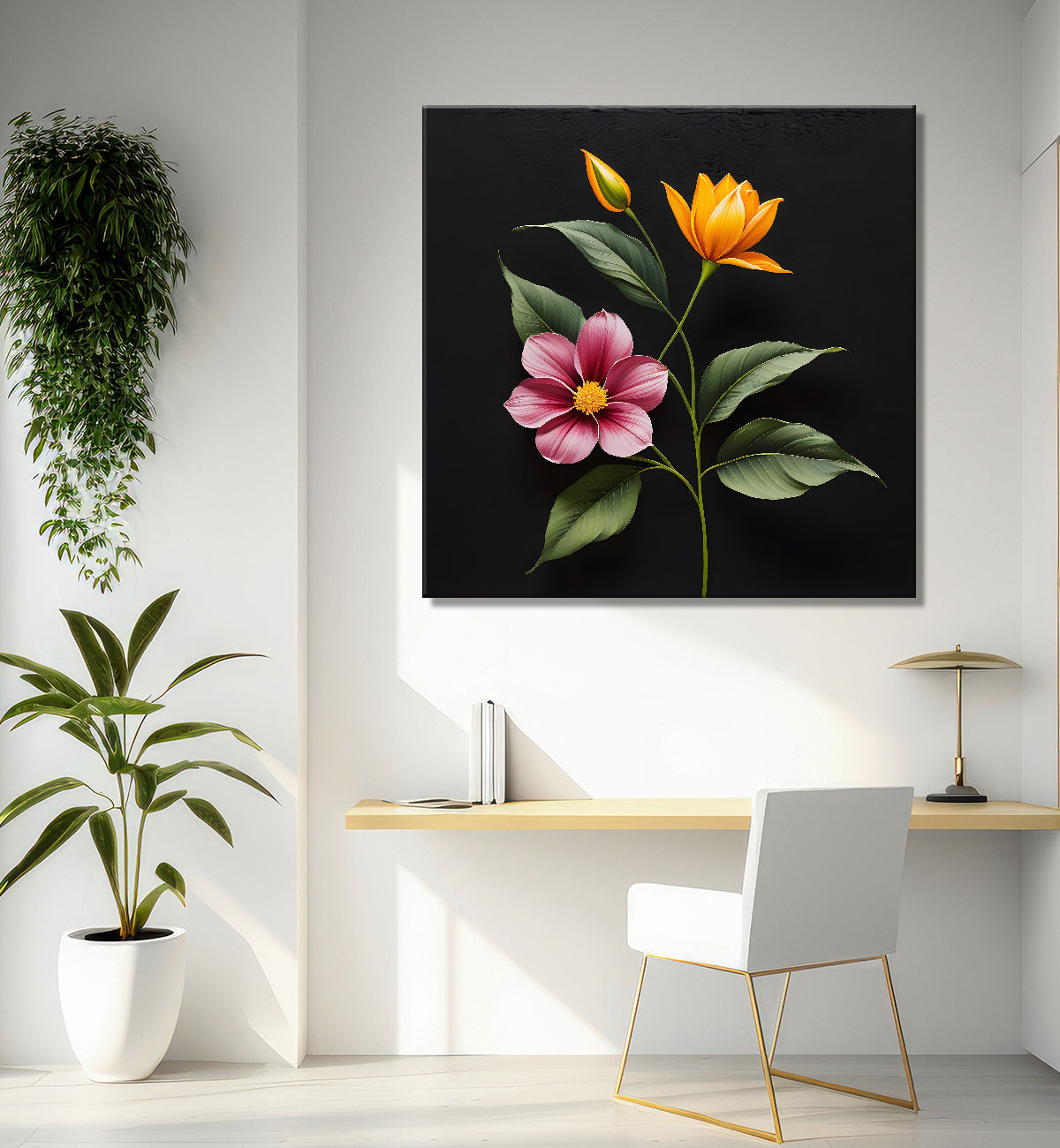 Colourful flowers in black background painting - Flower-S-278