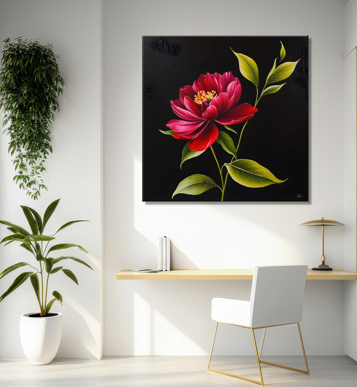 Hibiscus flower in black background painting - Flower-S-280