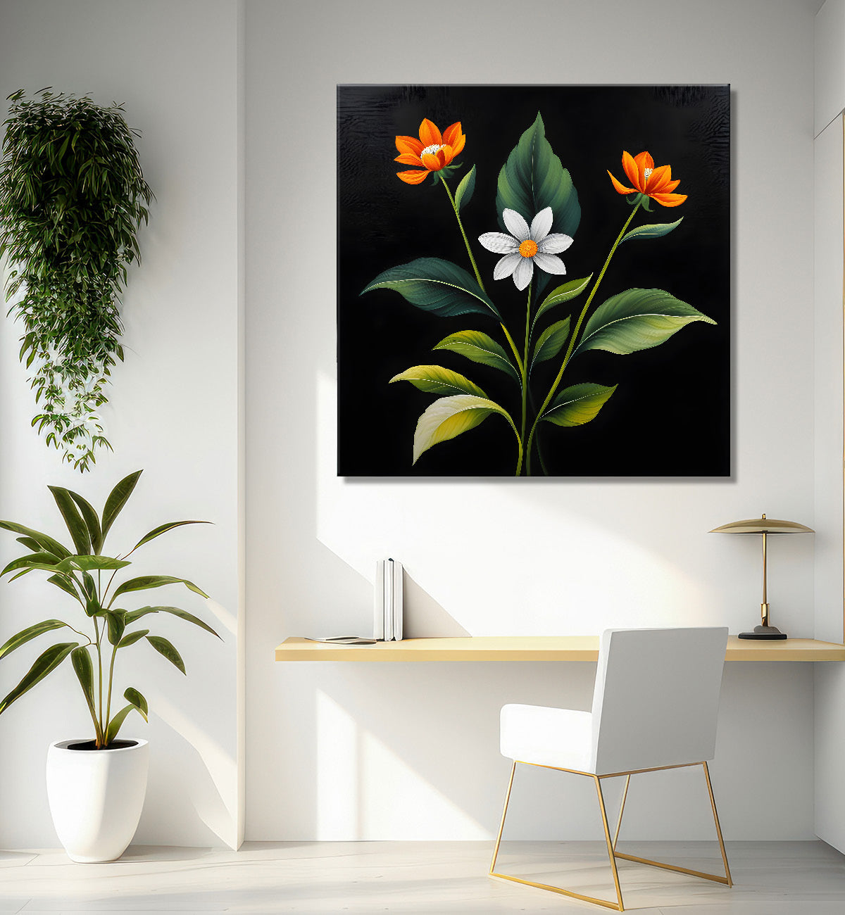 White and orange flowers in black background - Flower-S-281