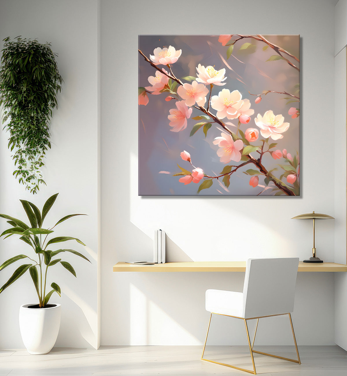 Light pink flowers in grey textured painting - Flower-S-283