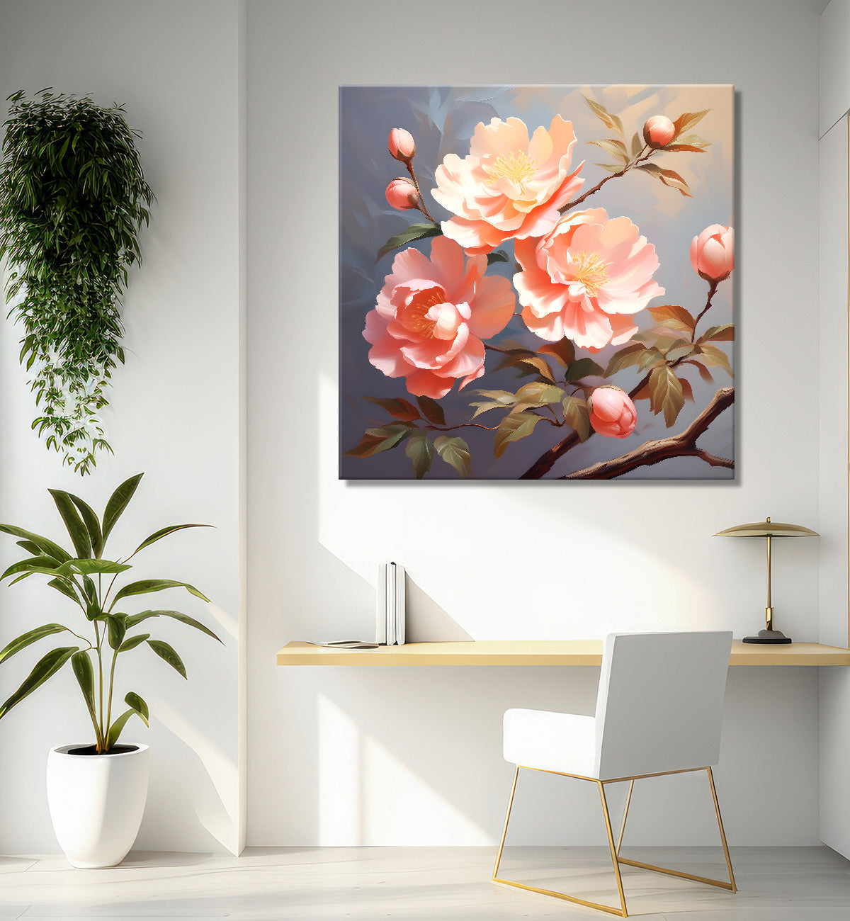 Light pink flowers in grey textured painting - Flower-S-285
