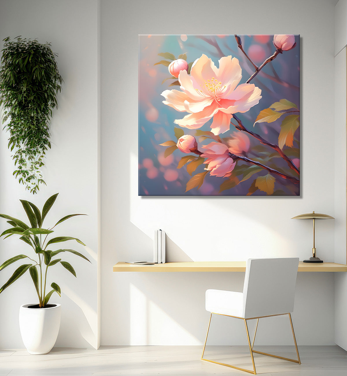 Light pink flowers in grey textured painting - Flower-S-286