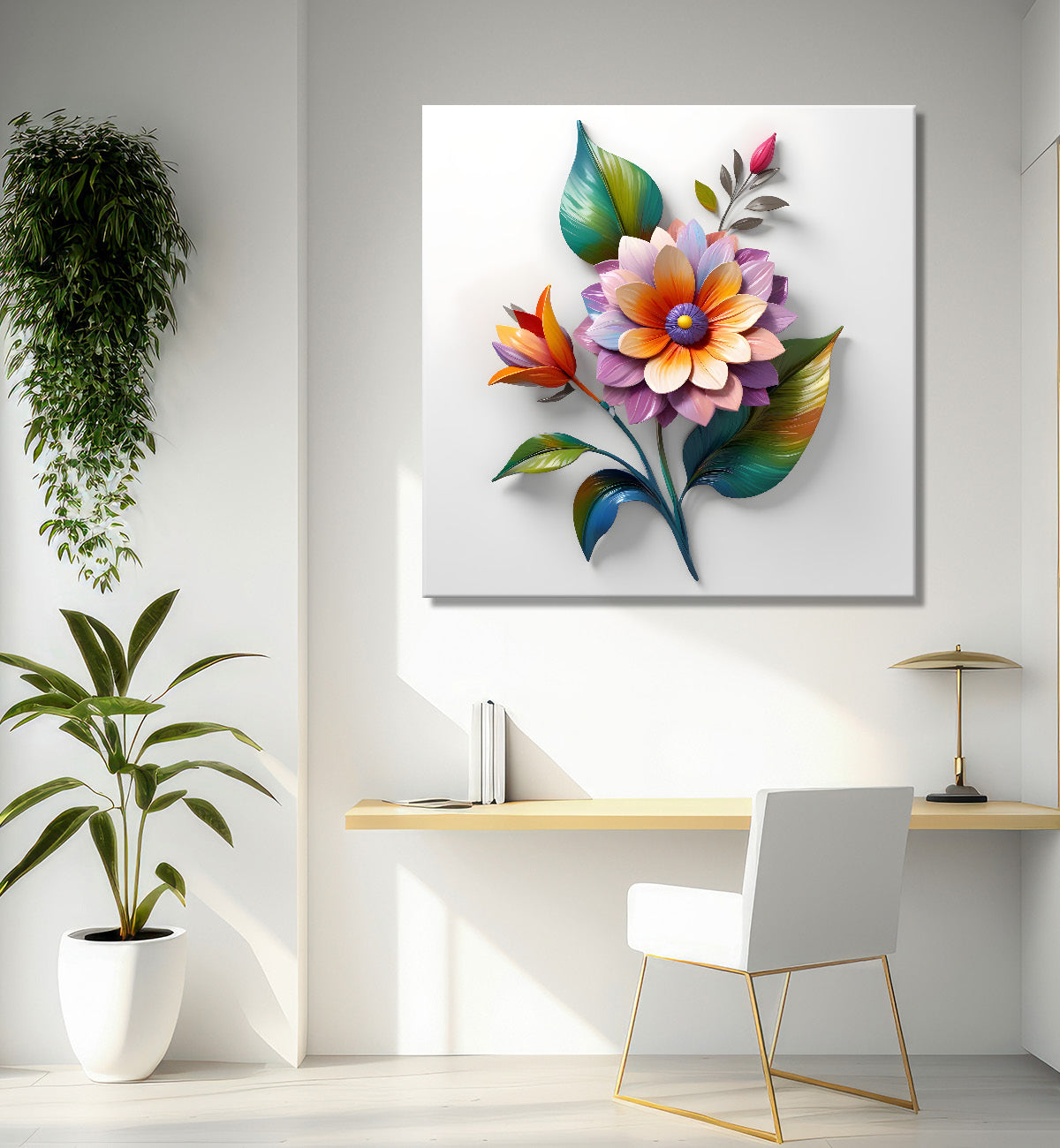 Colourful flower in white background painting - Flower-S-287