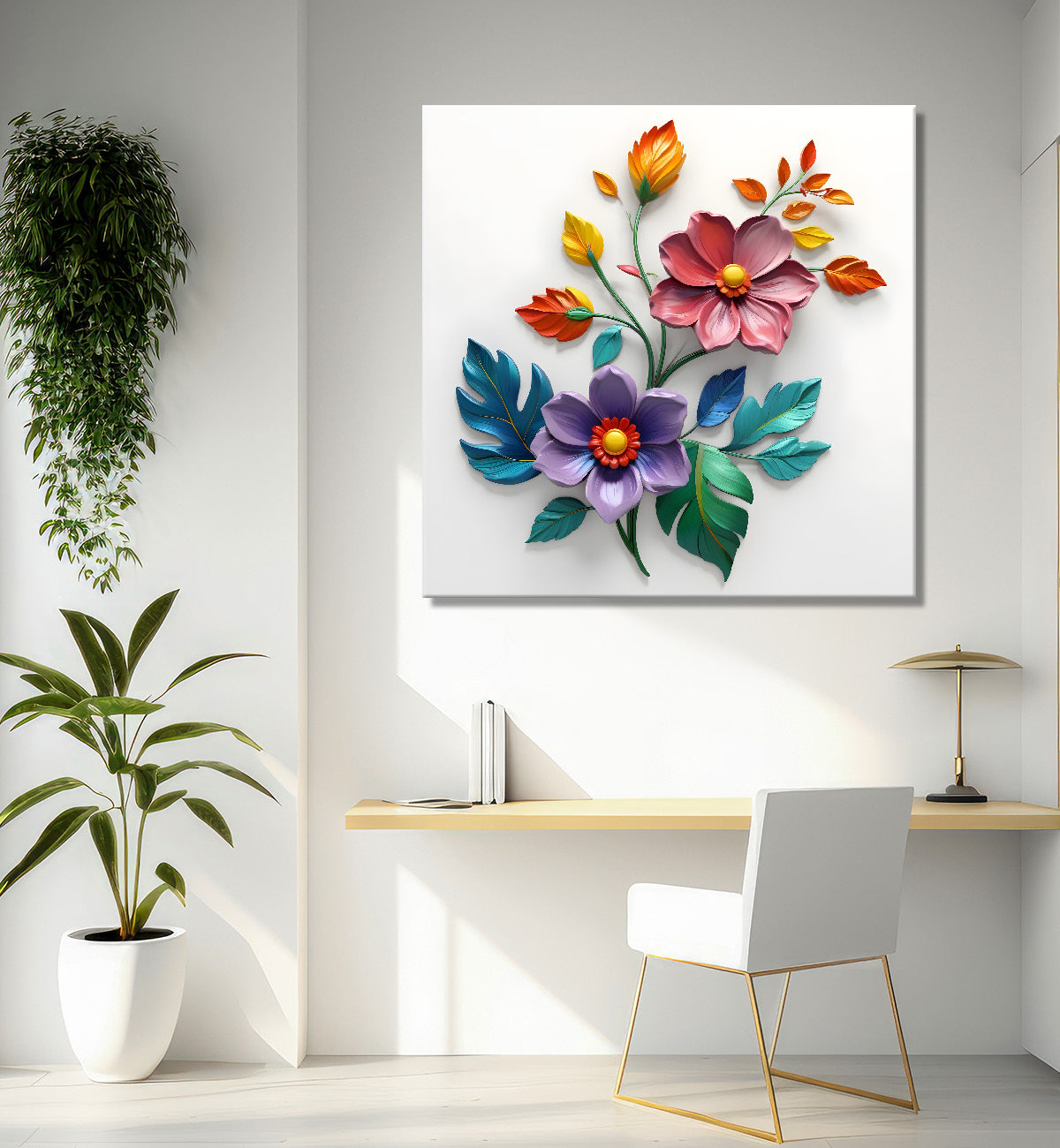 Colourful flower in white background painting - Flower-S-290