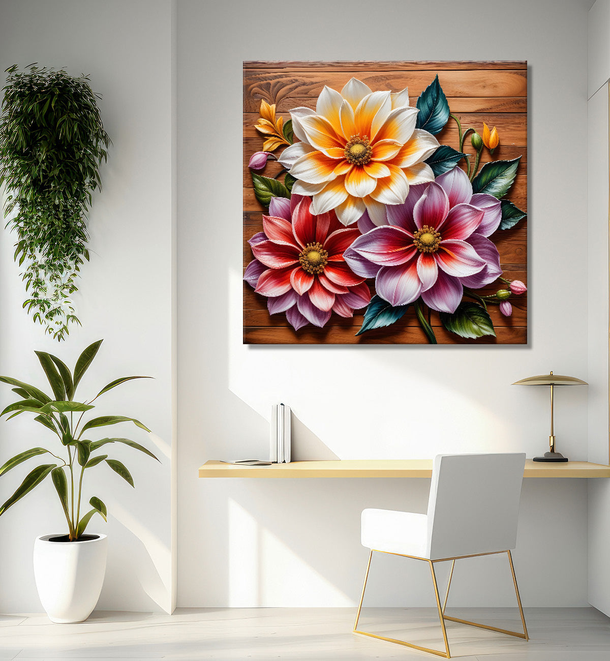 Colourful flower in brown background painting - Flower-S-294