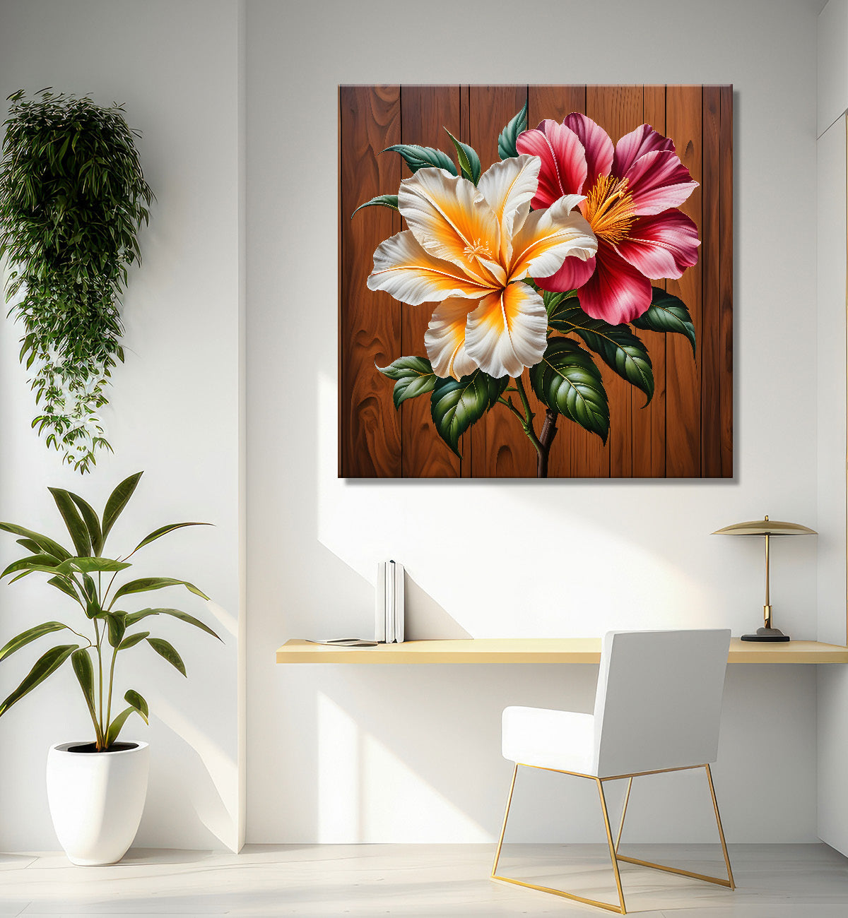 Colourful flower in brown background painting - Flower-S-295