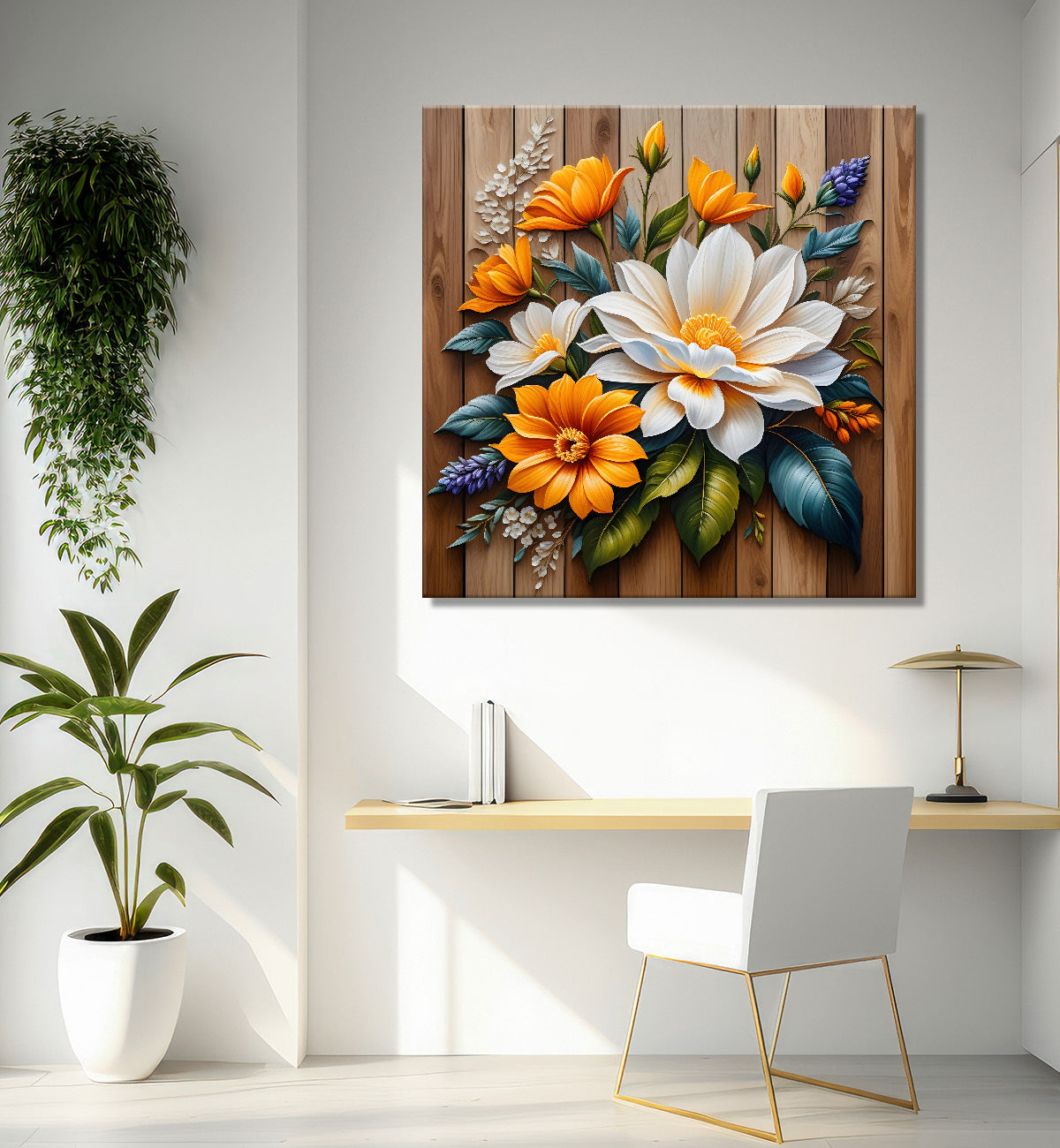 Colourful flower in brown background painting - Flower-S-298