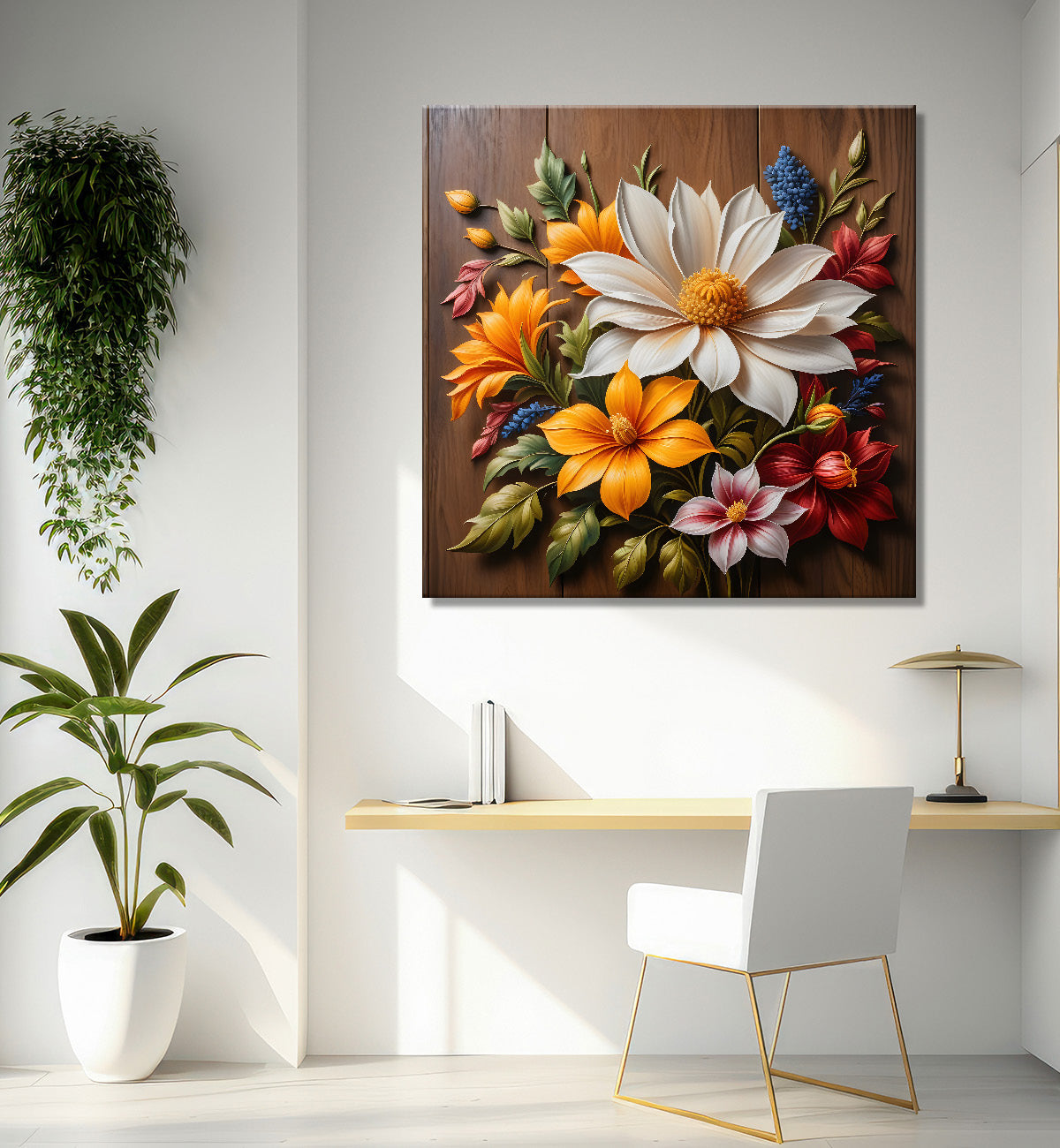 Colourful flower in brown background painting  - Flower-S-305