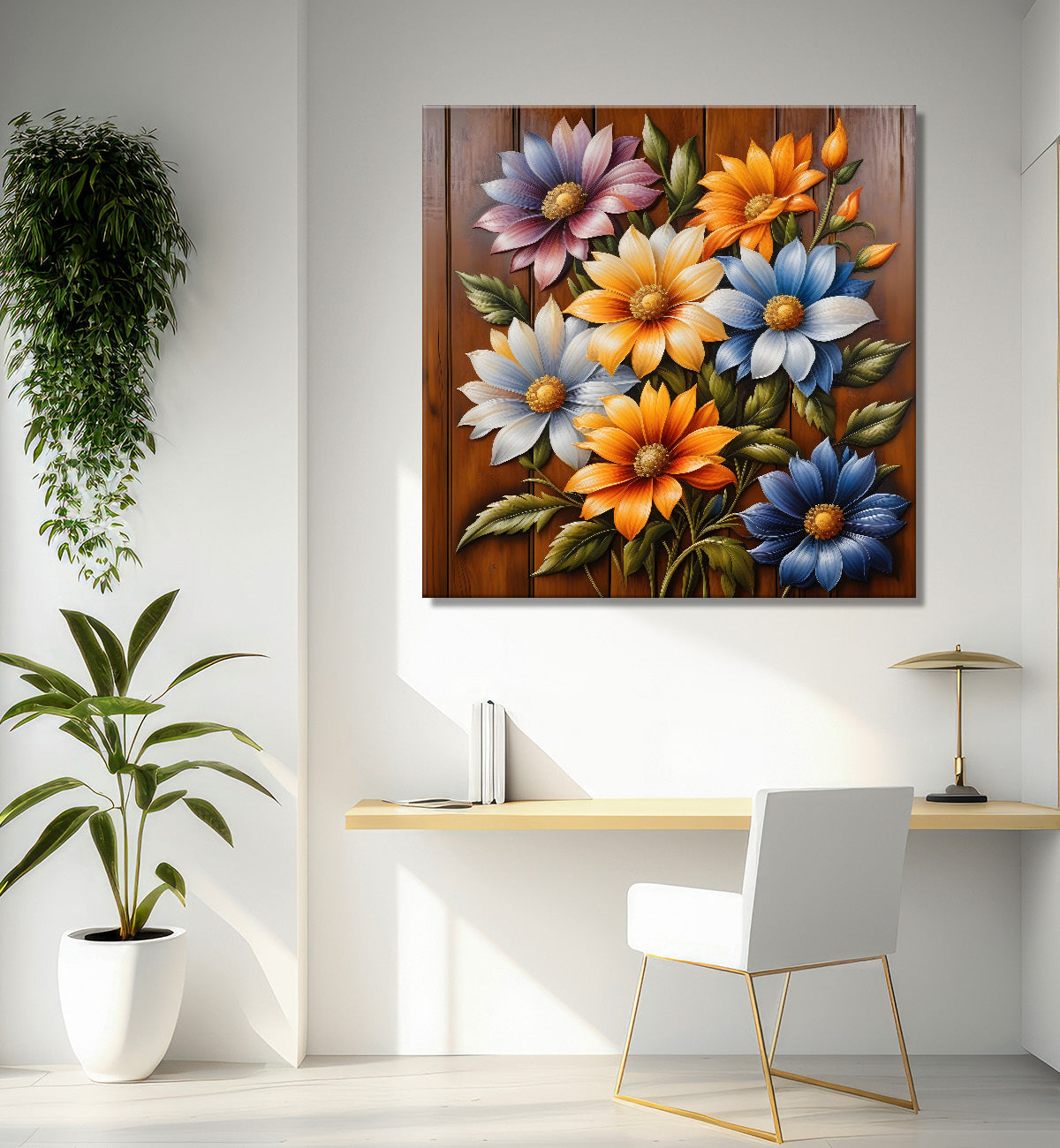 Colourful flower in brown background painting  - Flower-S-306