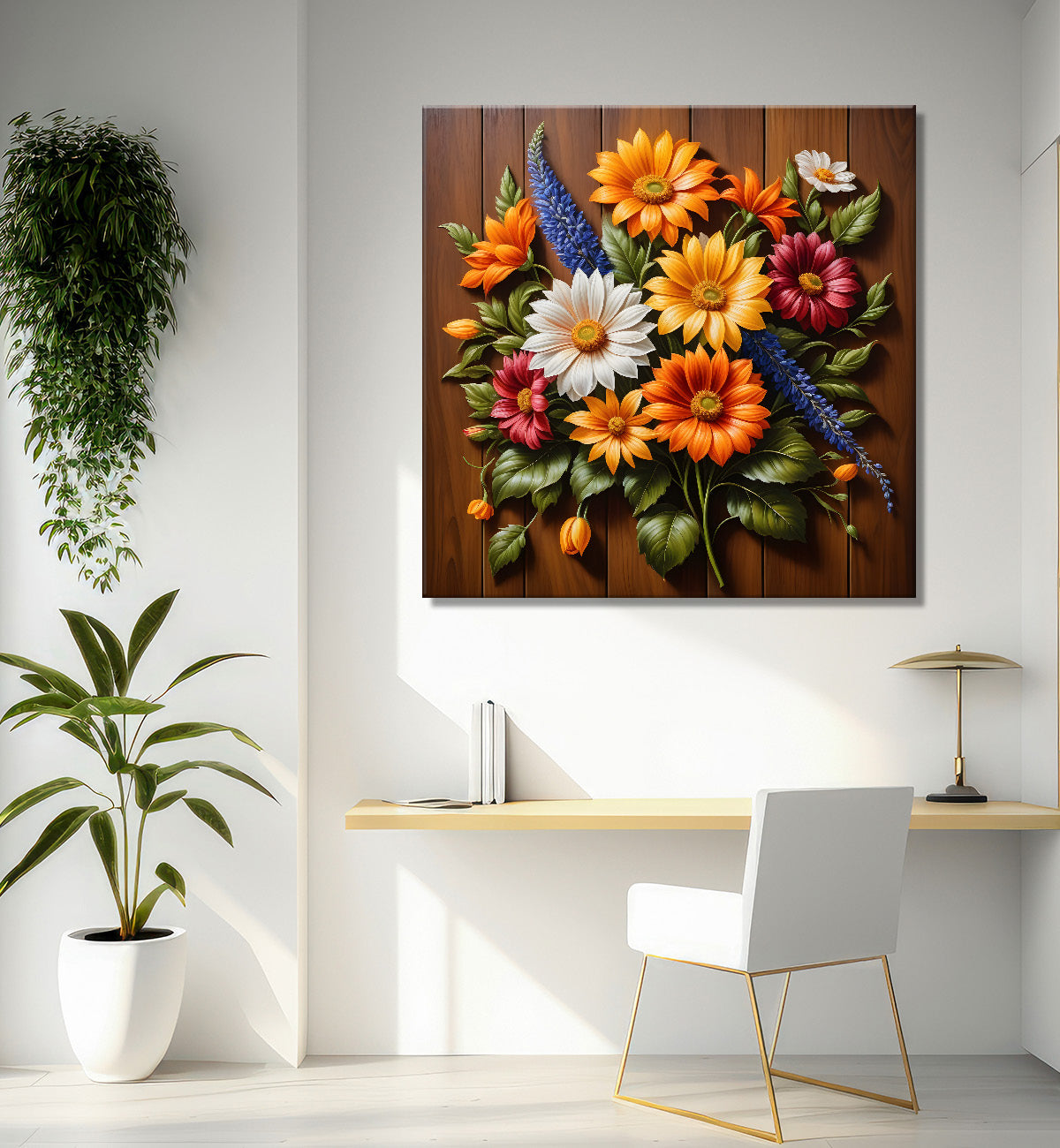 Colourful flower in brown background painting  - Flower-S-313