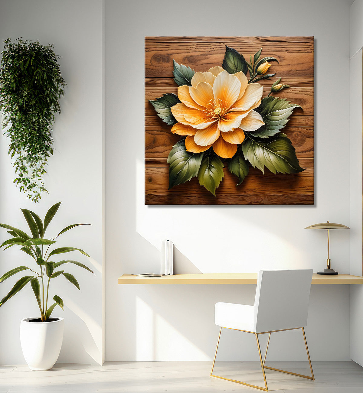 Yellow flower in brown background painting   - Flower-S-315