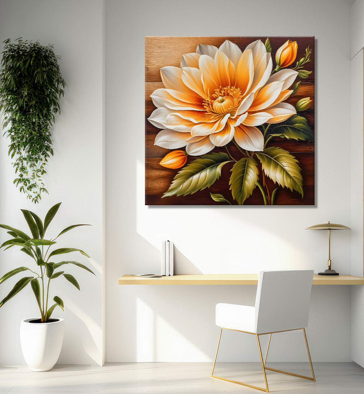 Yellow flower in brown background painting - Flower-S-317