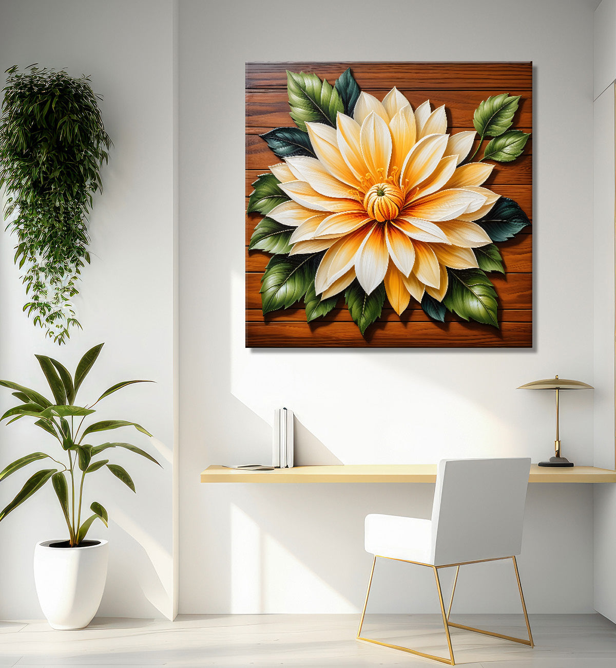 Yellow flower in brown background painting - Flower-S-318